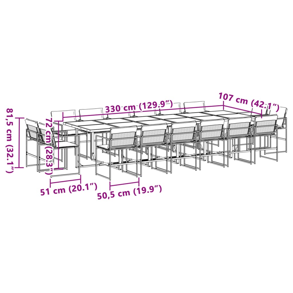 17 Piece Garden Dining Set with Cushions Black Textilene