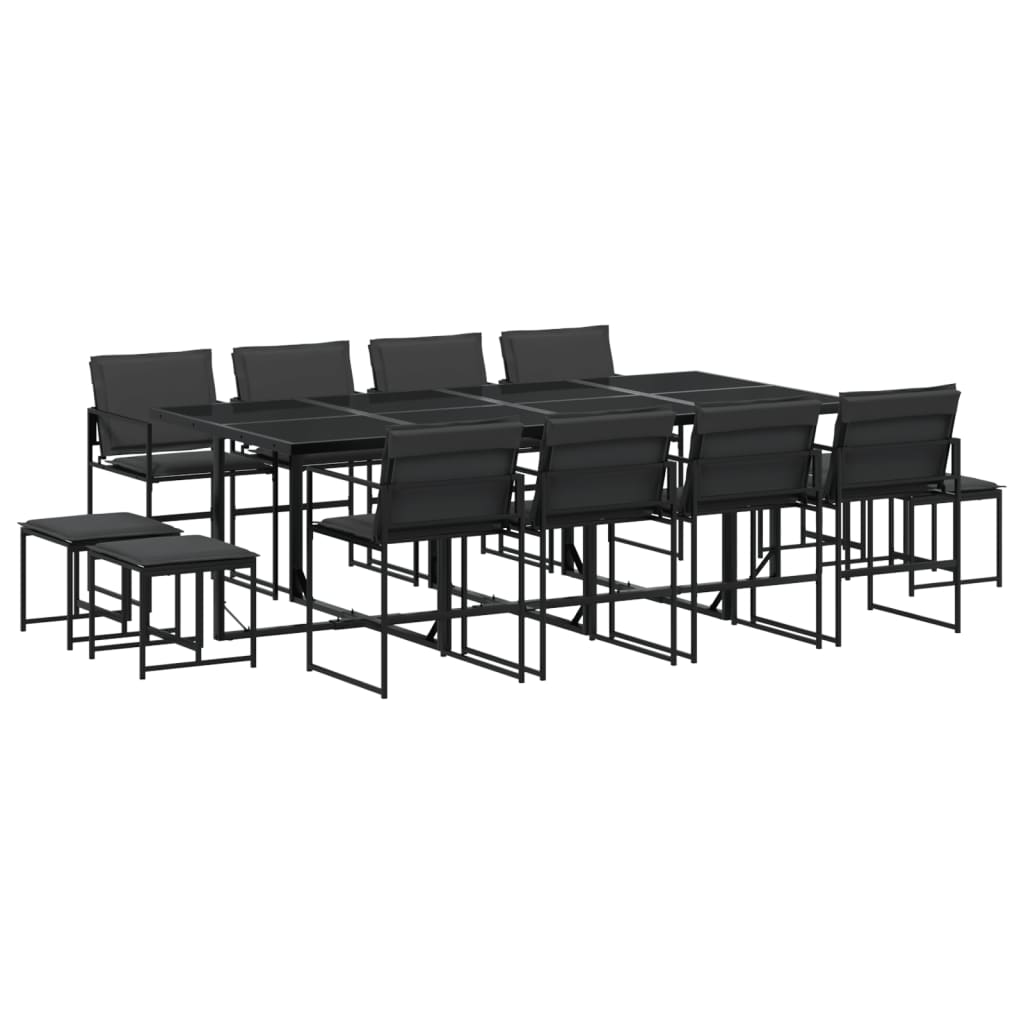 13 Piece Garden Dining Set with Cushions Black Textilene