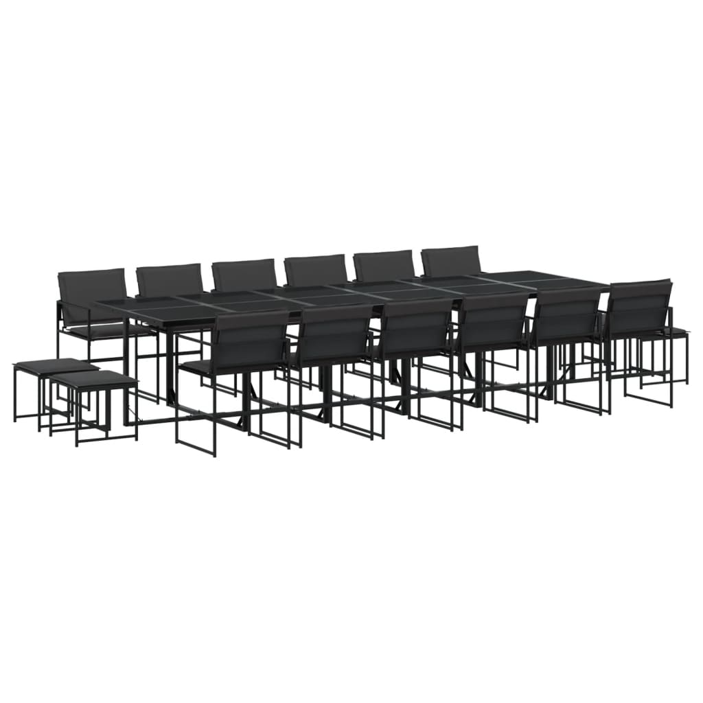 17 Piece Garden Dining Set with Cushions Black Textilene