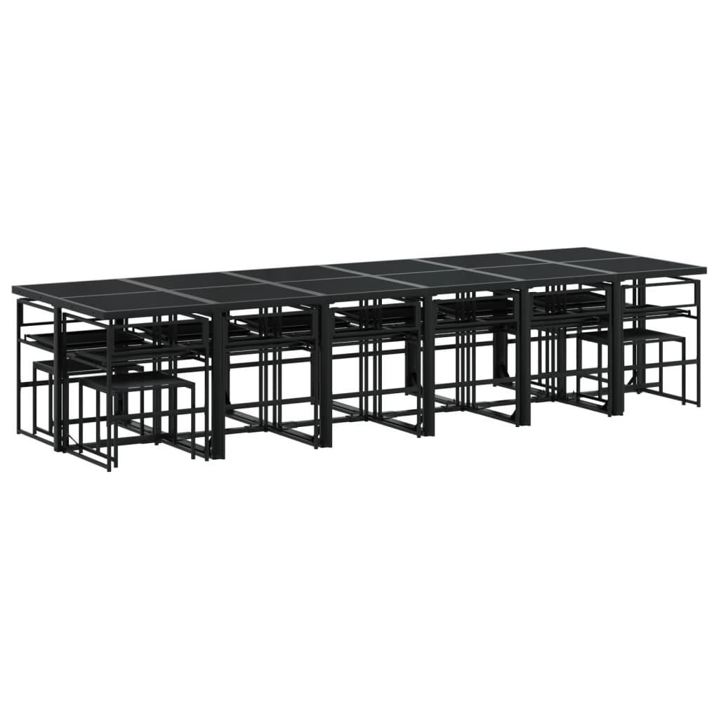 17 Piece Garden Dining Set with Cushions Black Textilene