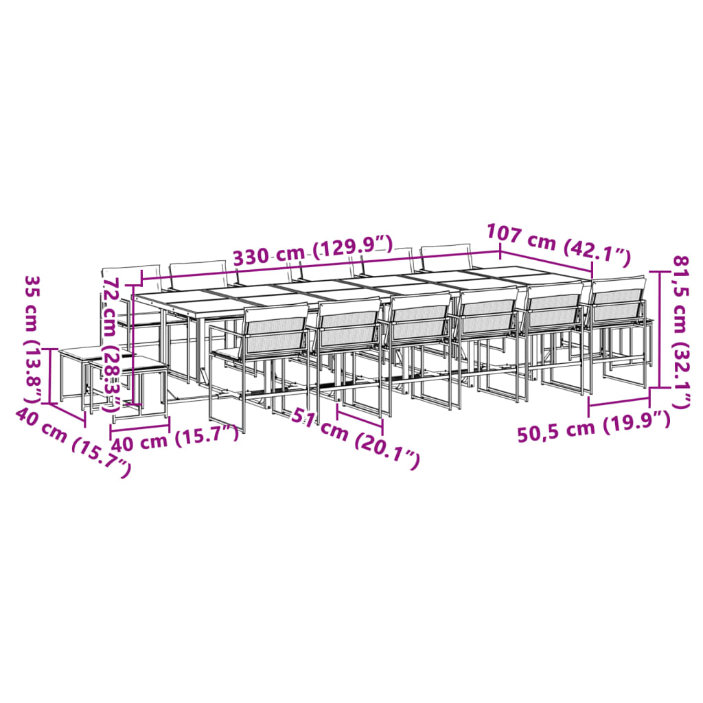 17 Piece Garden Dining Set with Cushions Black Textilene