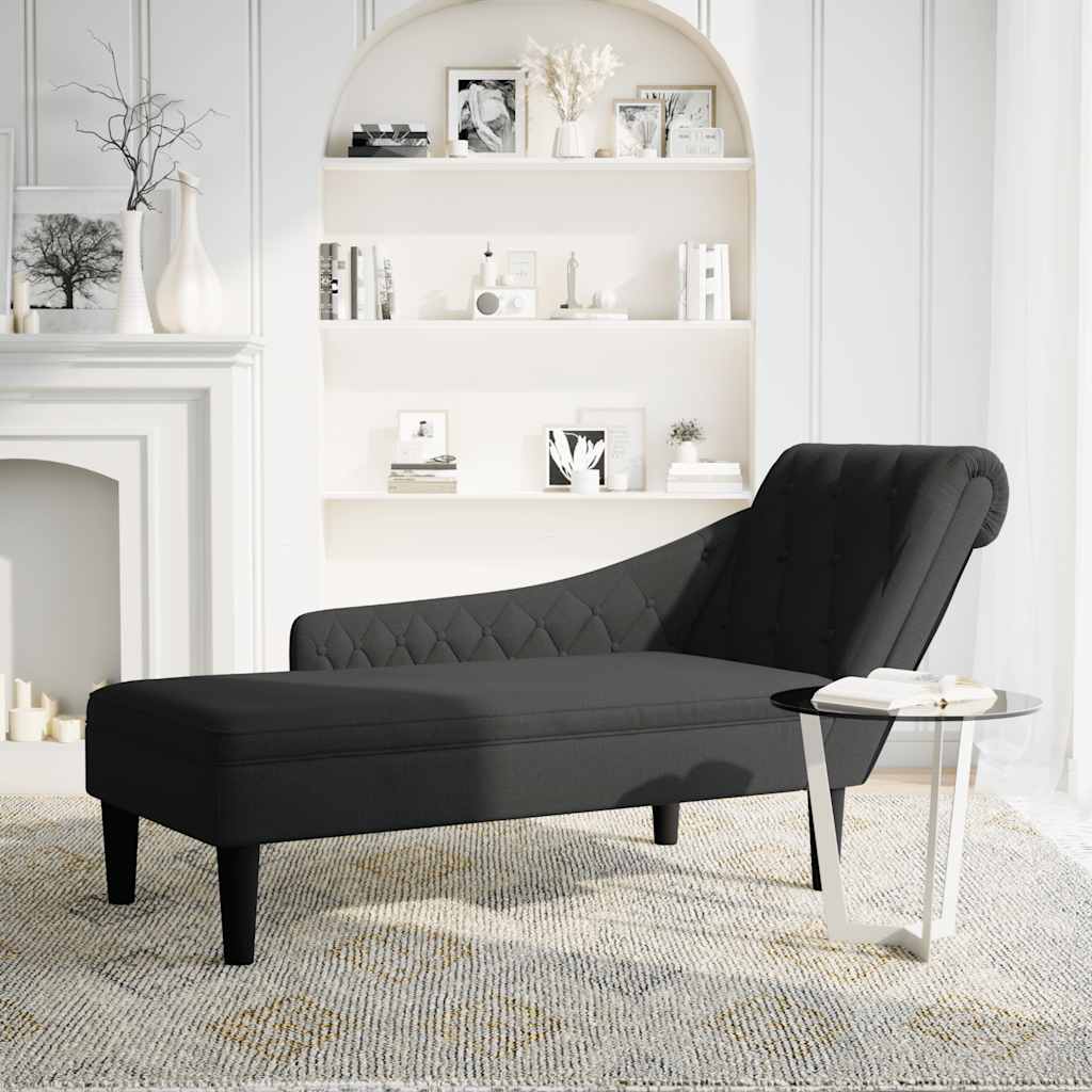 Chaise Lounge with Pillow and Right Armrest Black Fabric
