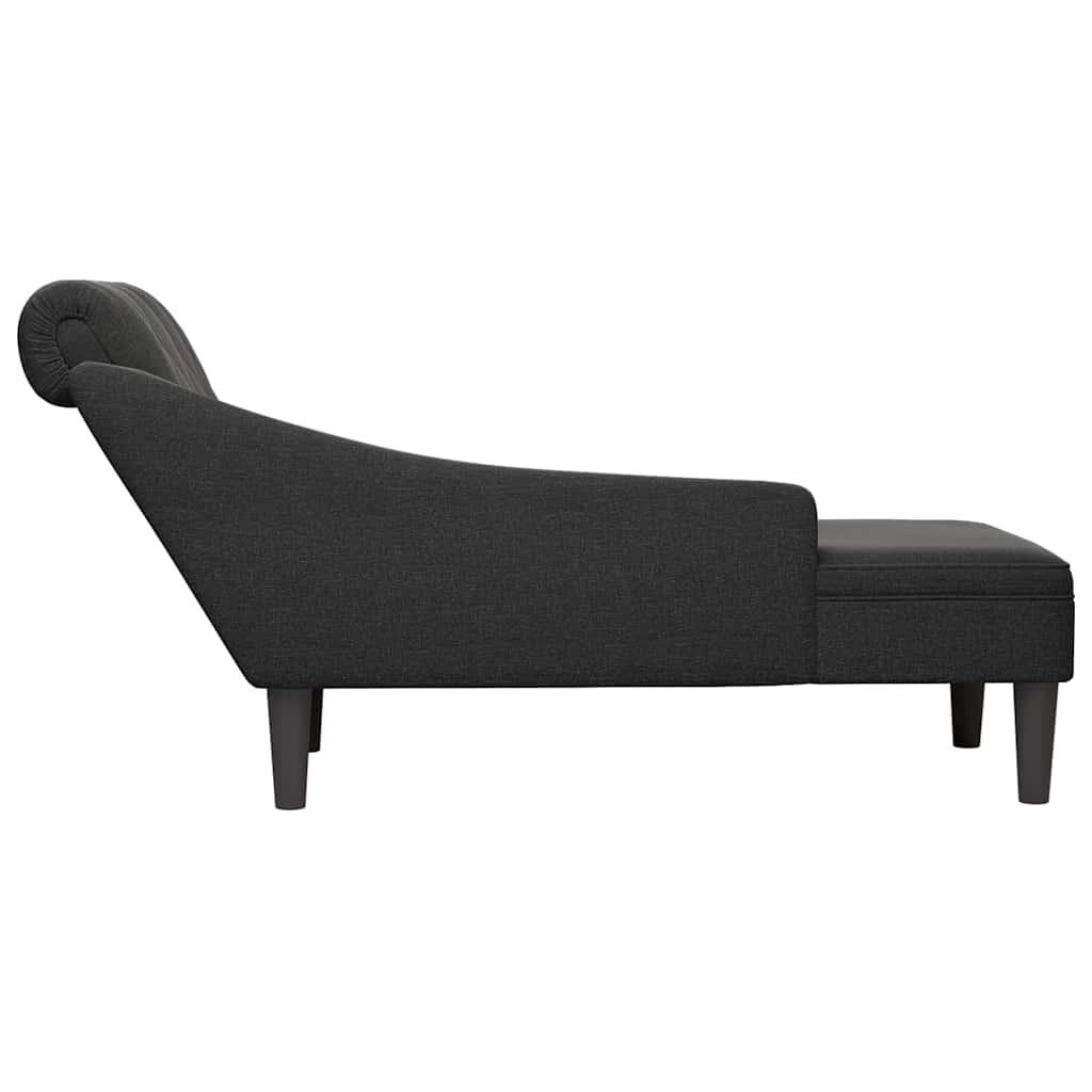 Chaise Lounge with Pillow and Right Armrest Black Fabric