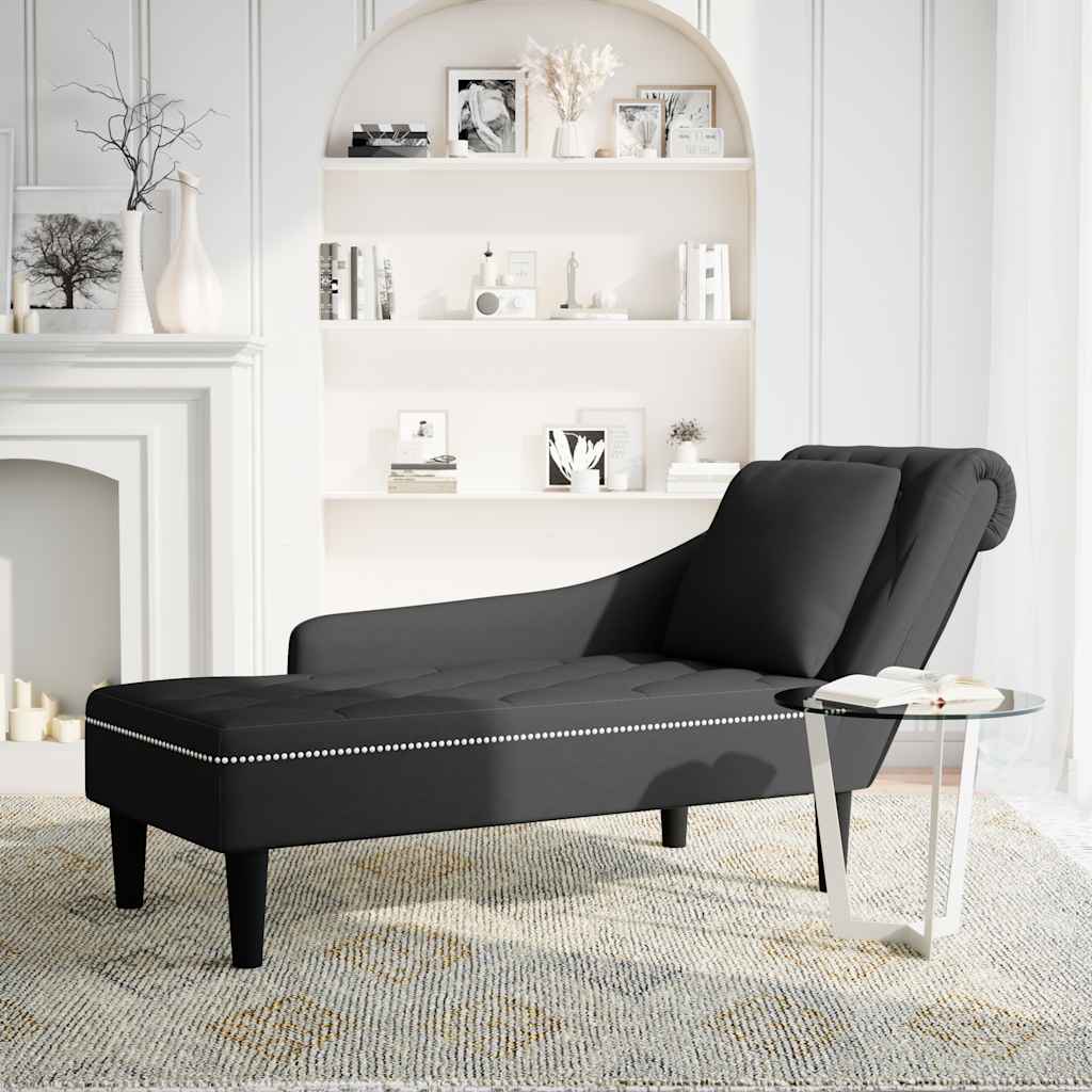 Chaise Lounge with Pillow and Right Armrest Black Velvet