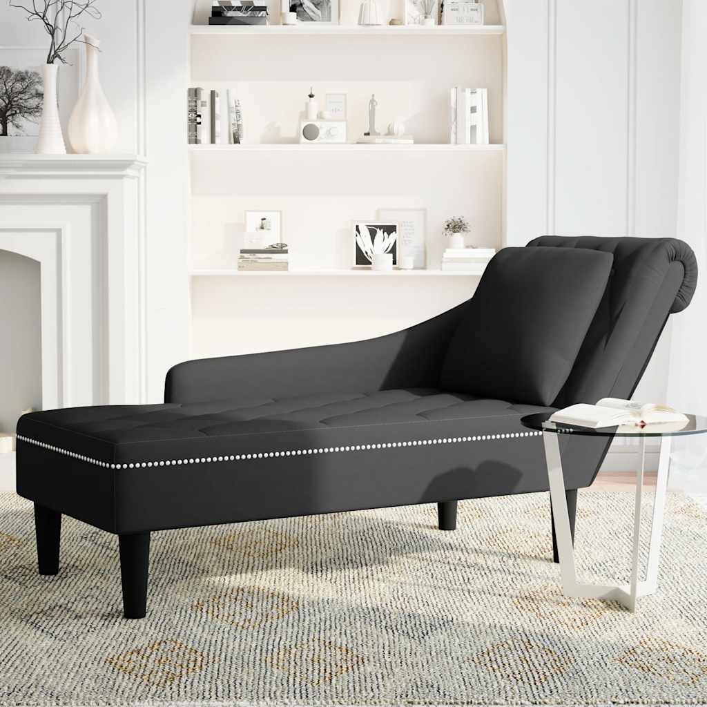 Chaise Lounge with Pillow and Right Armrest Black Velvet