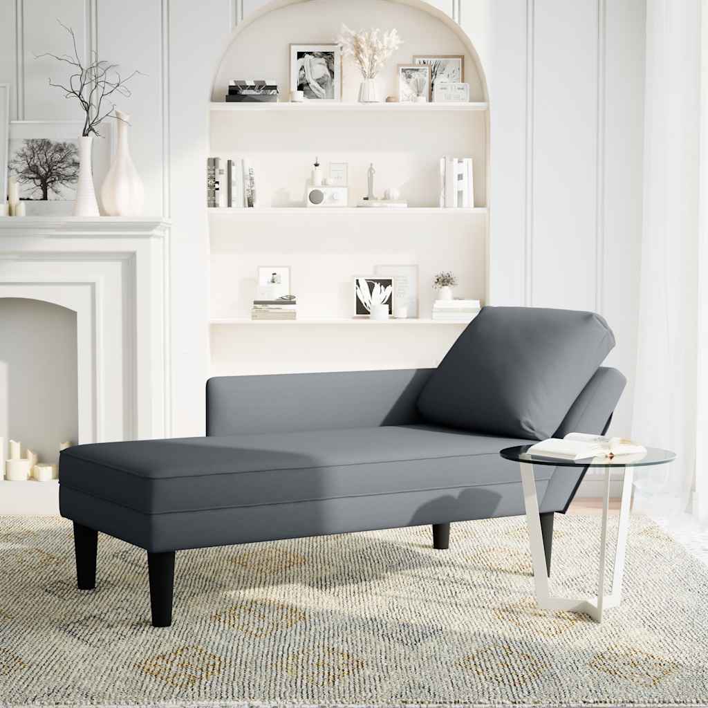 Chaise Lounge with Pillow and Right Armrest Dark Grey Velvet