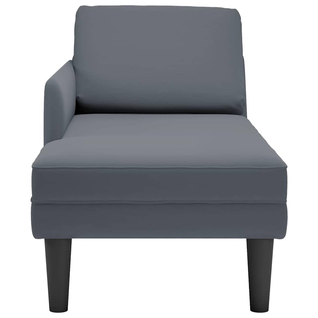 Chaise Lounge with Pillow and Right Armrest Dark Grey Velvet