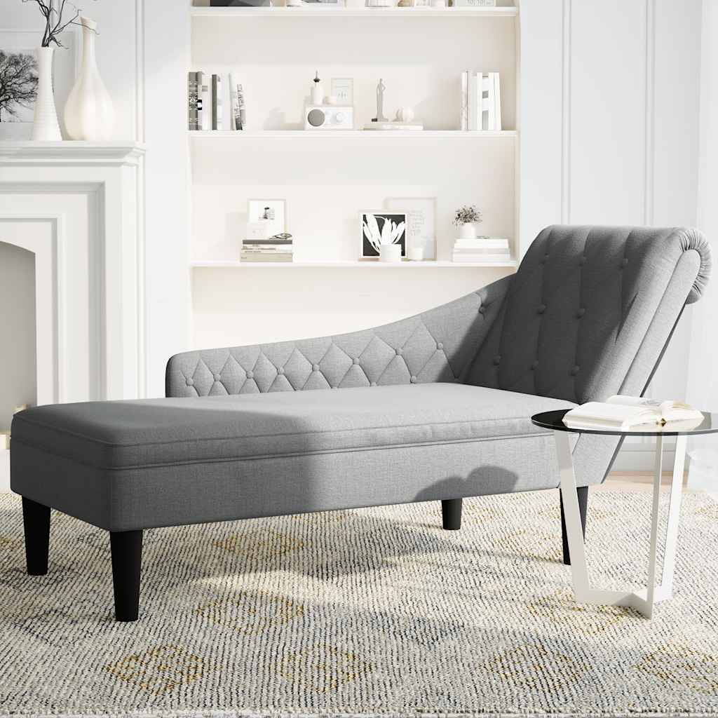 Chaise Lounge with Pillow and Right Armrest Light Grey Fabric