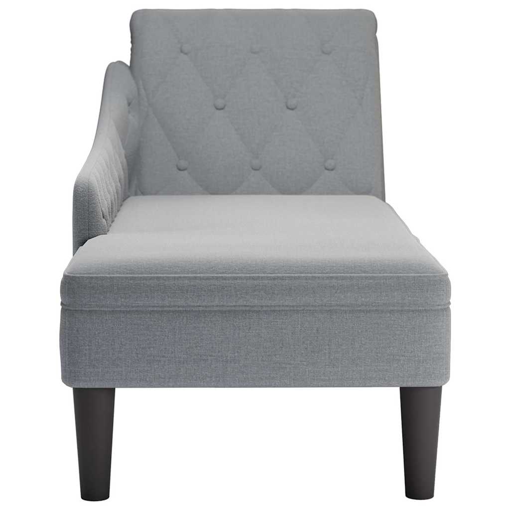Chaise Lounge with Pillow and Right Armrest Light Grey Fabric
