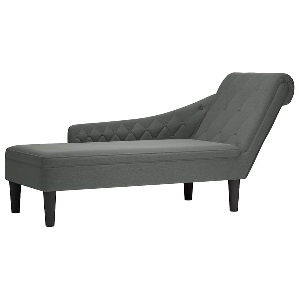 Chaise Lounge with Pillow and Right Armrest Dark Grey Fabric