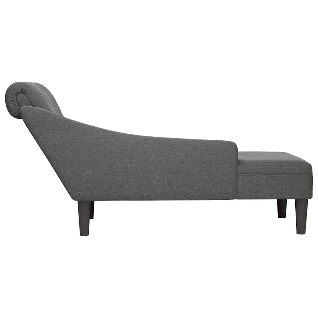Chaise Lounge with Pillow and Right Armrest Dark Grey Fabric
