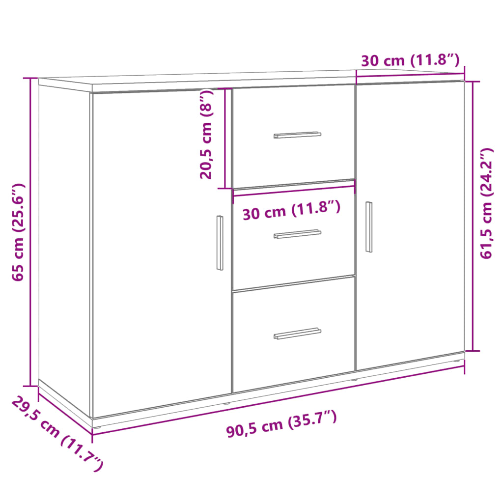 Sideboard White 90.5x29.5x65 cm Engineered Wood