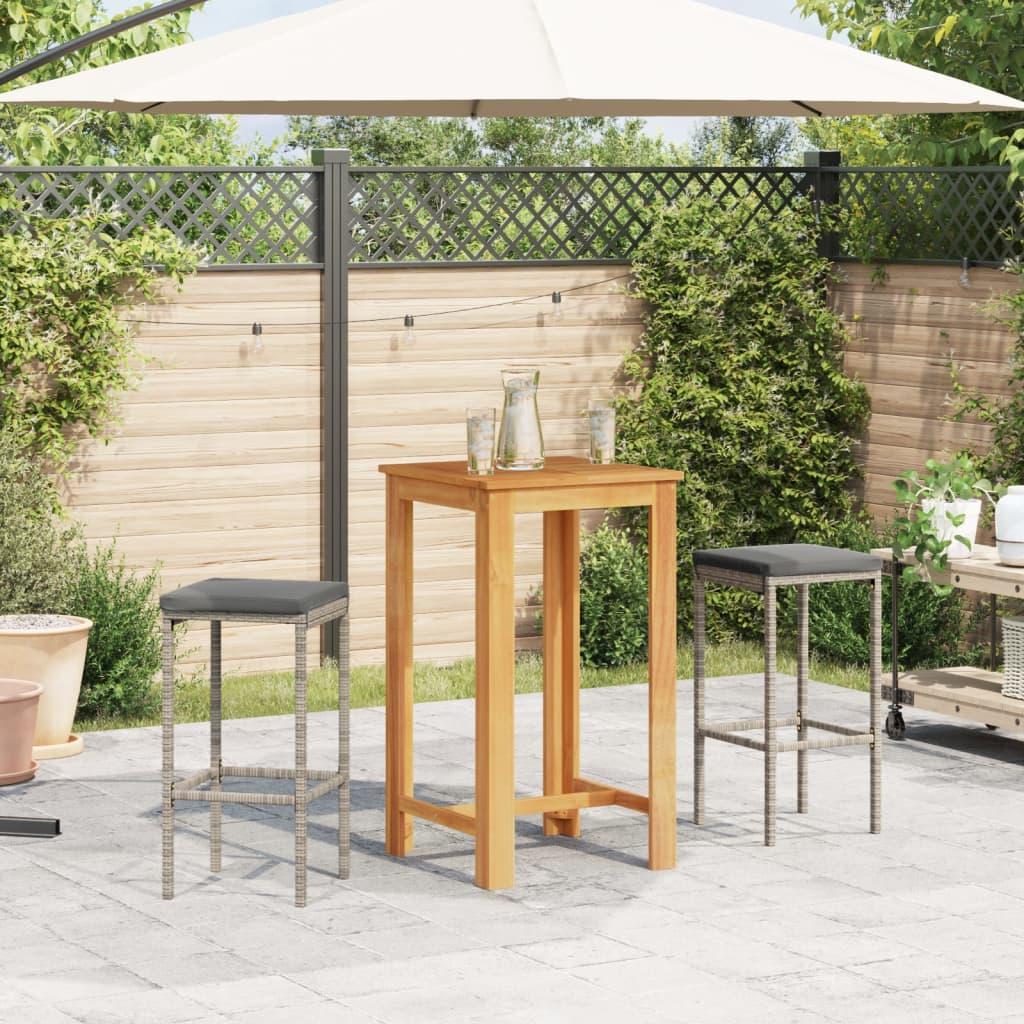 3 Piece Garden Bar Set Grey Solid Wood Acacia and Poly Rattan