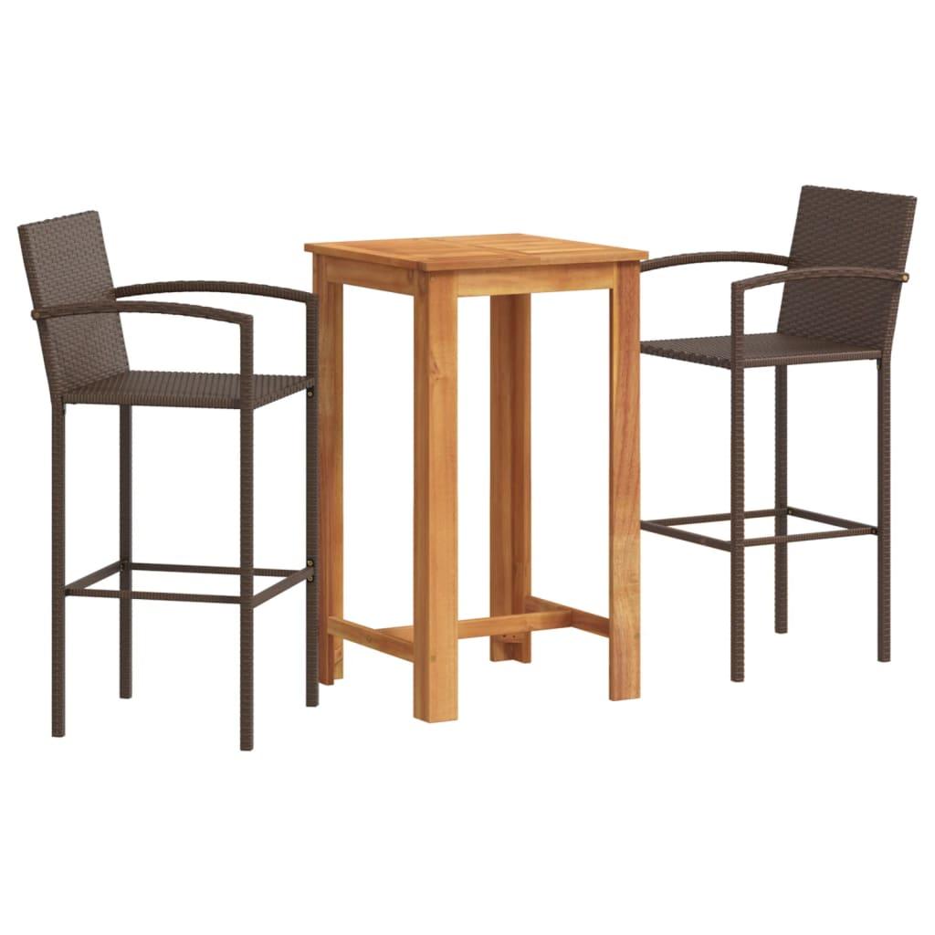 3 Piece Garden Bar Set Brown Solid Wood Acacia and Poly Rattan