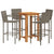 5 Piece Garden Bar Set Grey Solid Wood Acacia and Poly Rattan