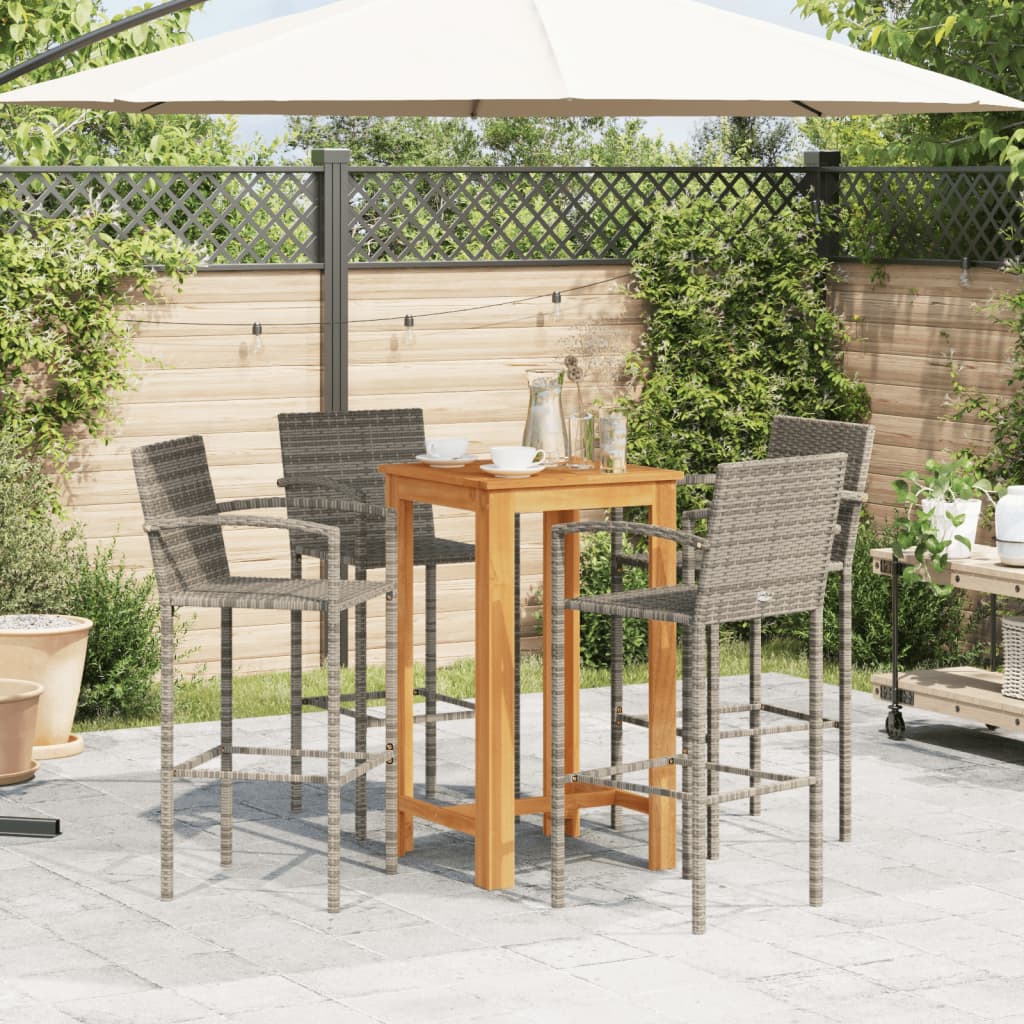 5 Piece Garden Bar Set Grey Solid Wood Acacia and Poly Rattan