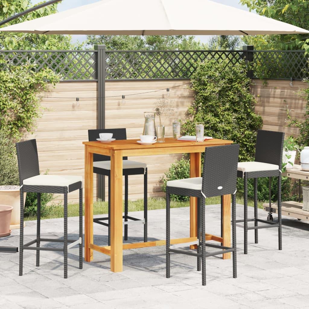 5 Piece Garden Bar Set Black Solid Wood Acacia and Poly Rattan