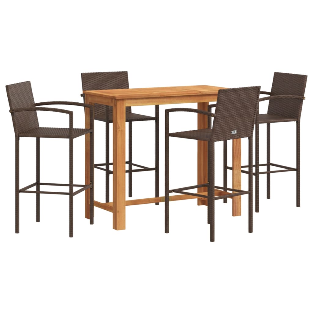 5 Piece Garden Bar Set Brown Solid Wood Acacia and Poly Rattan