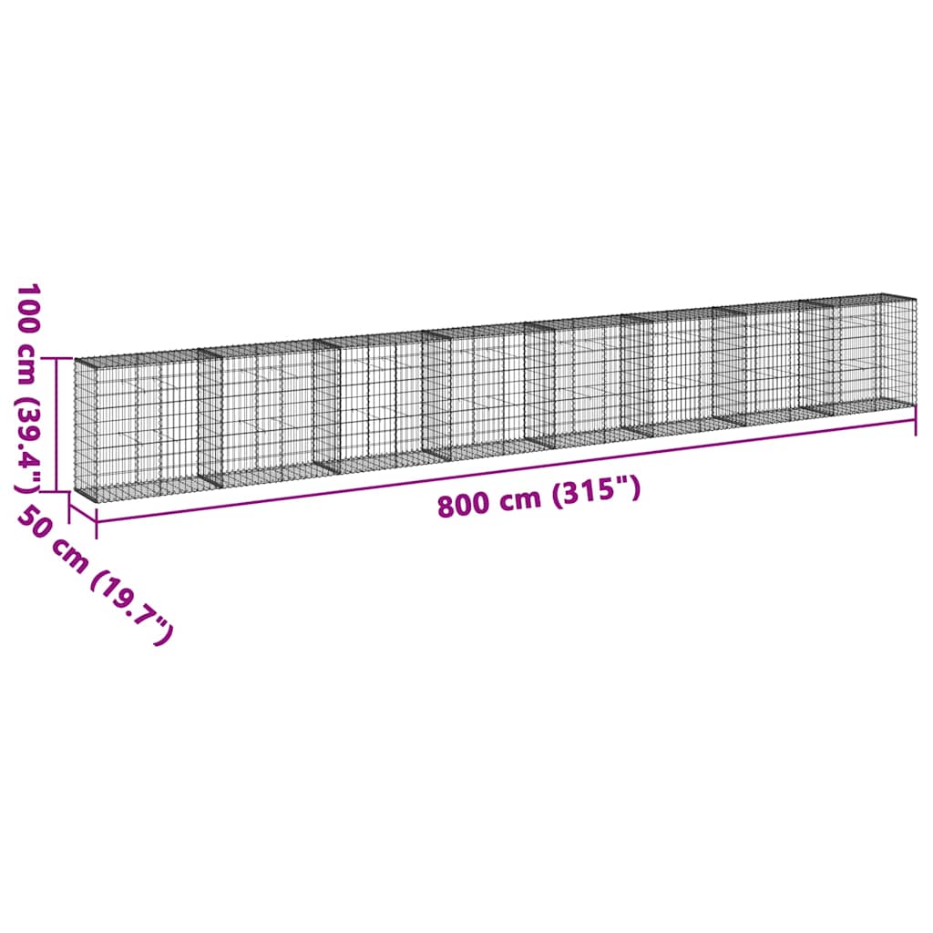 Gabion Basket with Cover 800x50x100 cm Galvanised Iron