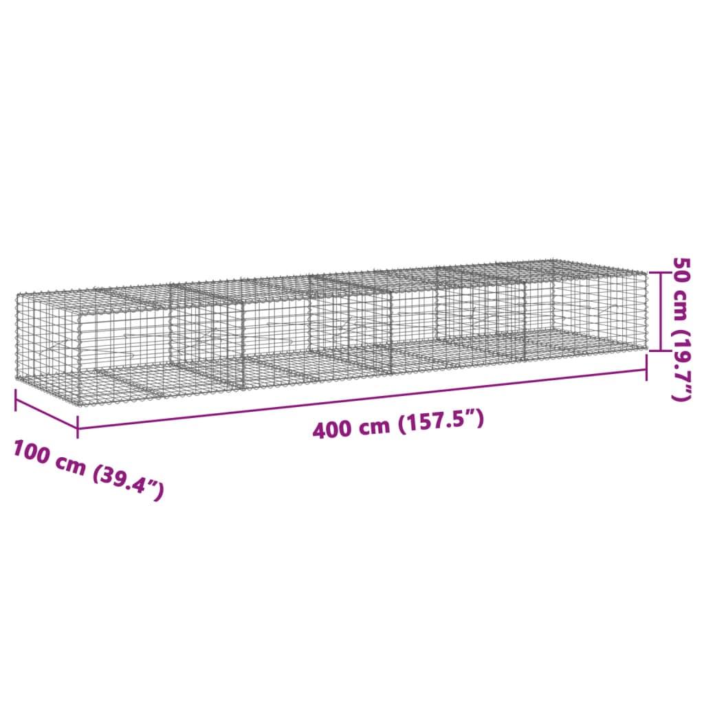 Gabion Basket with Cover 400x100x50 cm Galvanised Iron