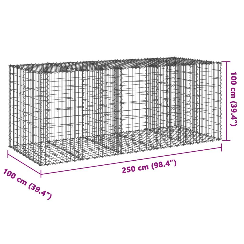 Gabion Basket with Cover 250x100x100 cm Galvanised Iron