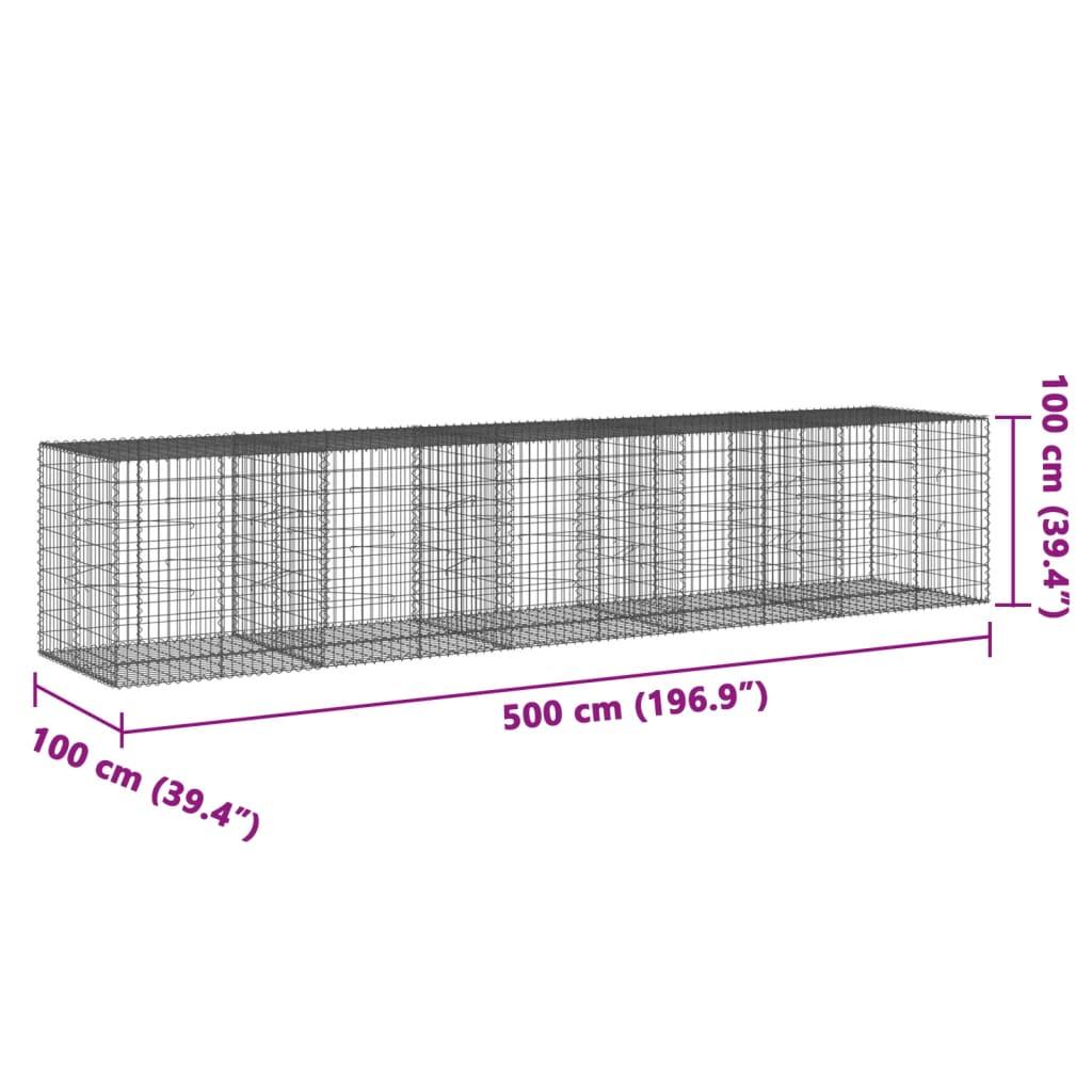 Gabion Basket with Cover 500x100x100 cm Galvanised Iron