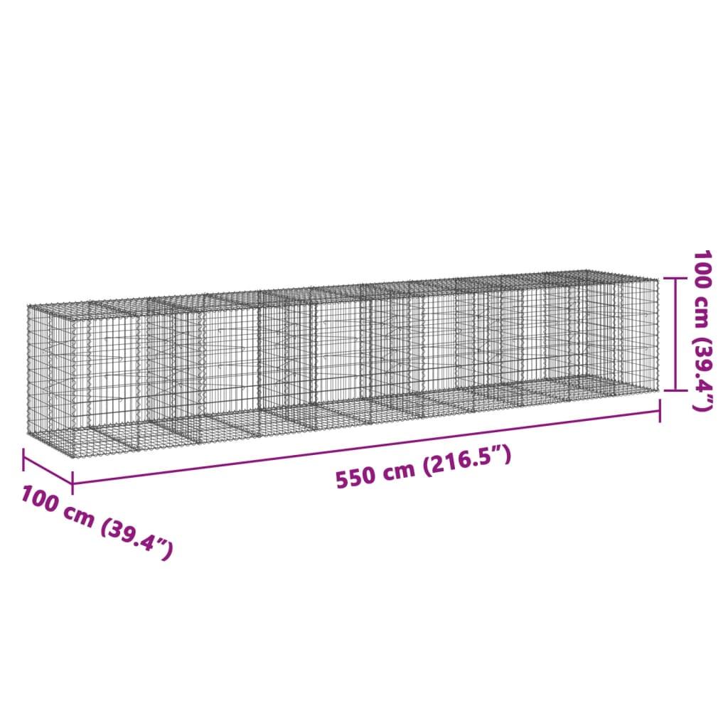 Gabion Basket with Cover 550x100x100 cm Galvanised Iron