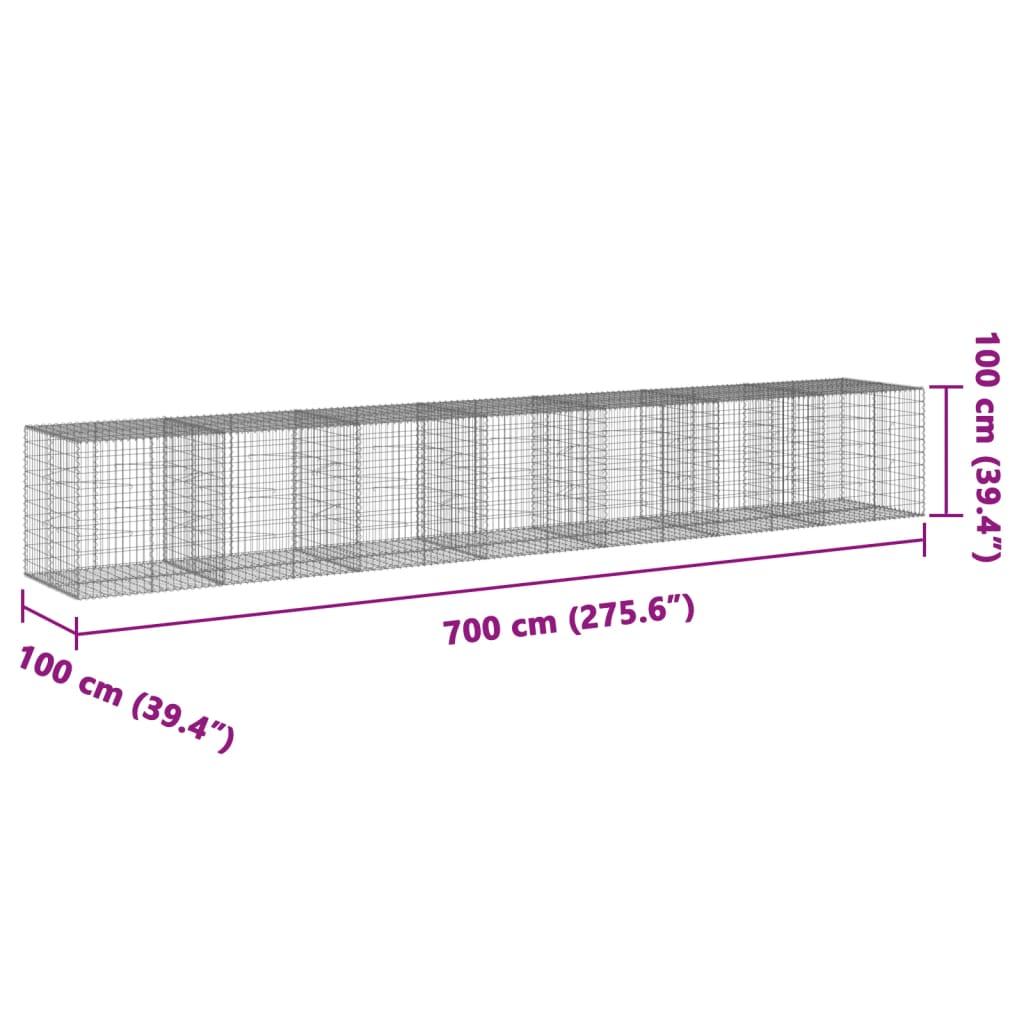 Gabion Basket with Cover 700x100x100 cm Galvanised Iron