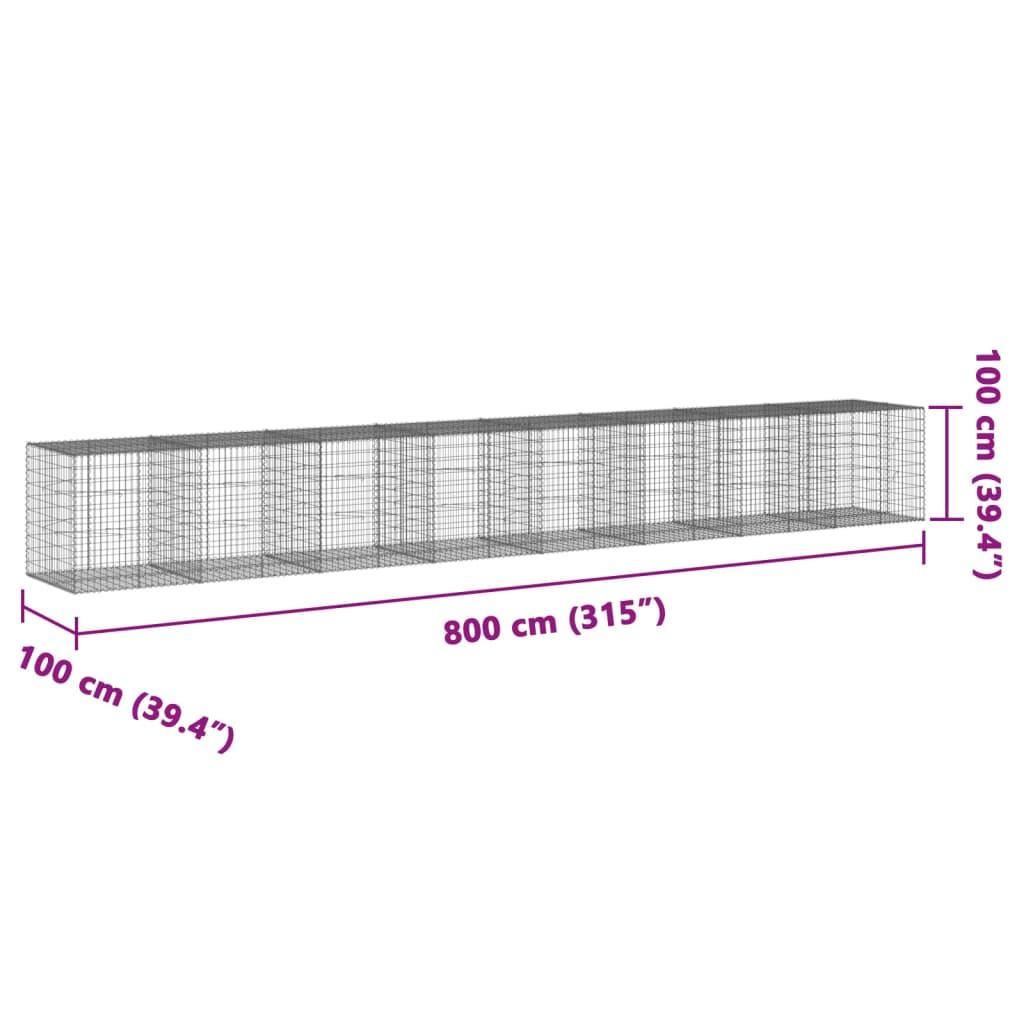 Gabion Basket with Cover 800x100x100 cm Galvanised Iron