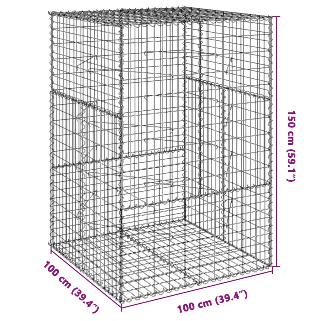 Gabion Basket with Cover 100x100x150 cm Galvanised Iron