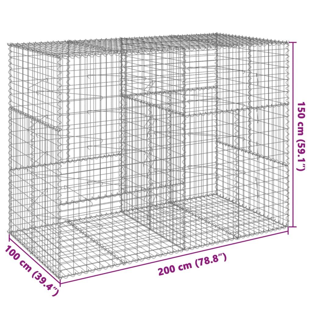 Gabion Basket with Cover 200x100x150 cm Galvanised Iron