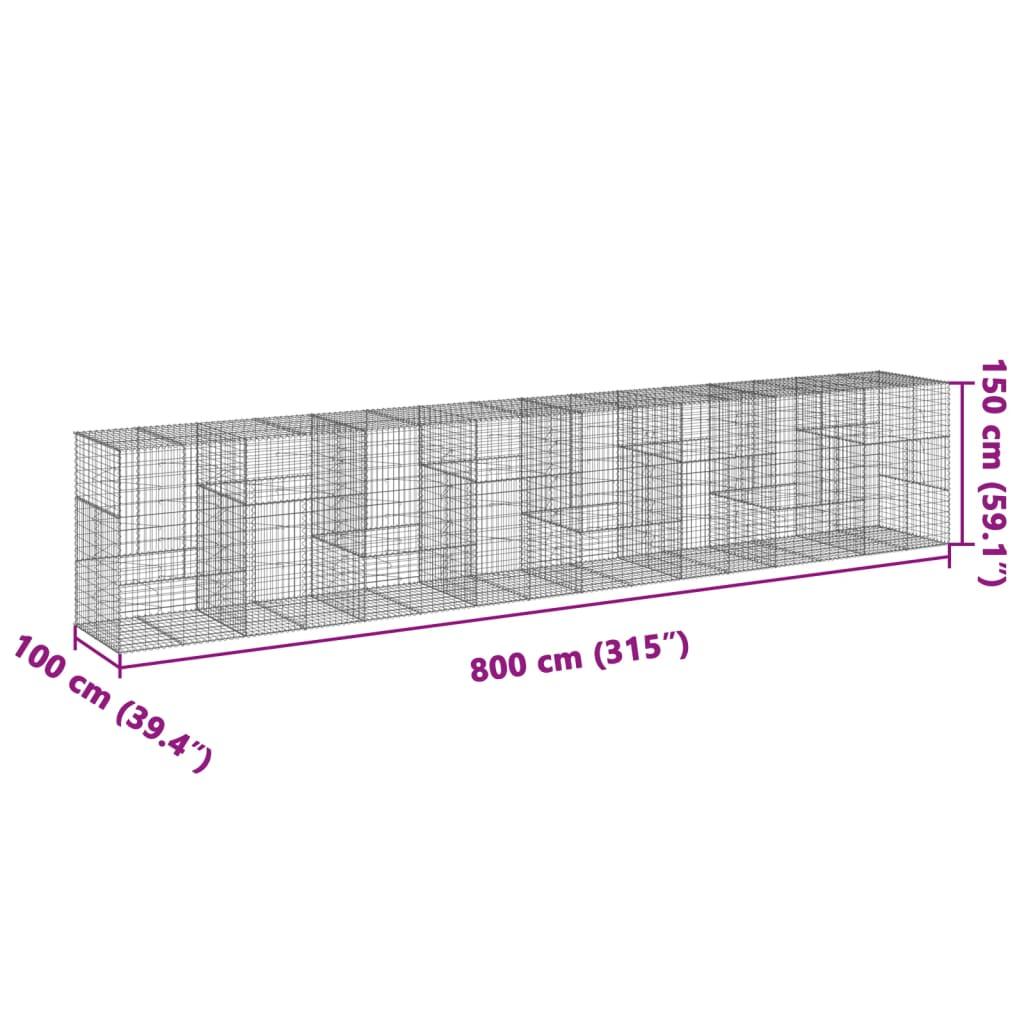 Gabion Basket with Cover 800x100x150 cm Galvanised Iron