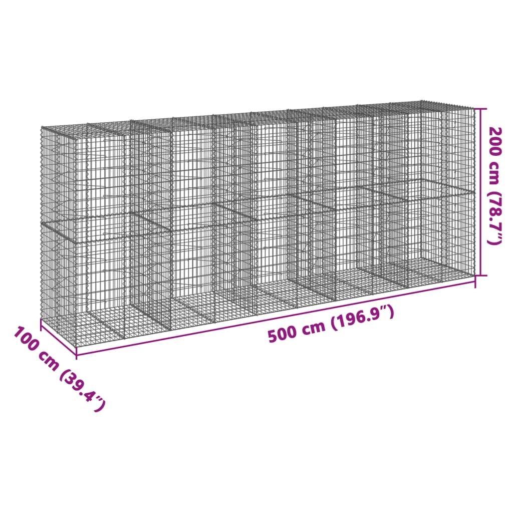 Gabion Basket with Cover 500x100x200 cm Galvanised Iron