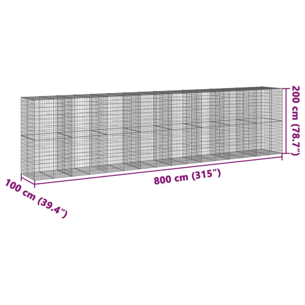 Gabion Basket with Cover 800x100x200 cm Galvanised Iron