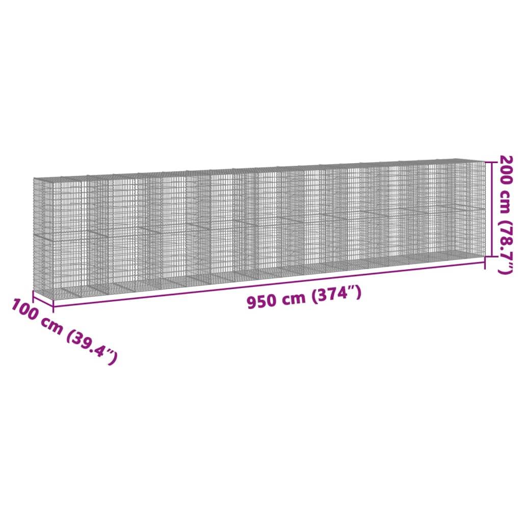 Gabion Basket with Cover 950x100x200 cm Galvanised Iron