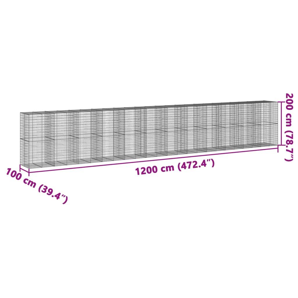 Gabion Basket with Cover 1200x100x200 cm Galvanised Iron