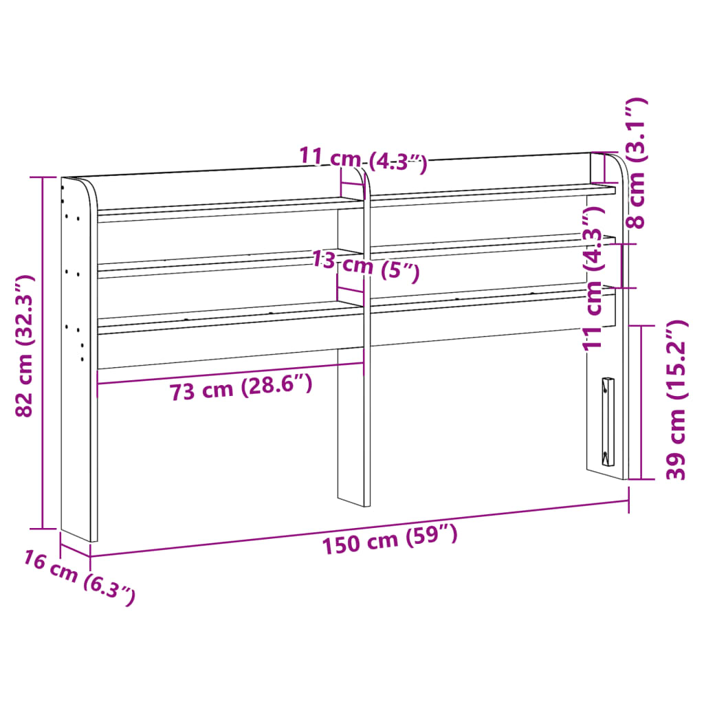 Headboard with Shelves 140 cm Solid Wood Pine