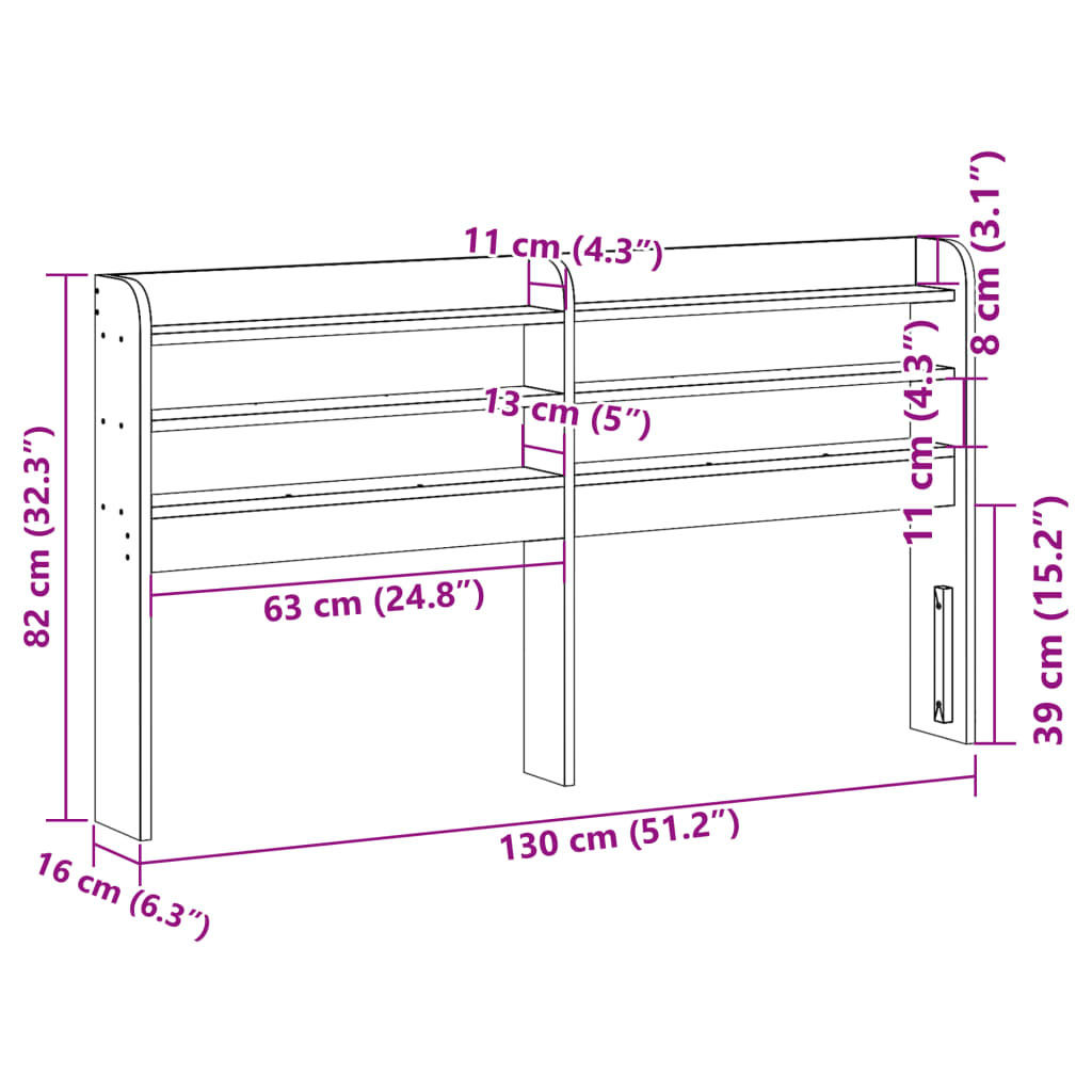 Headboard with Shelves 120 cm Solid Wood Pine