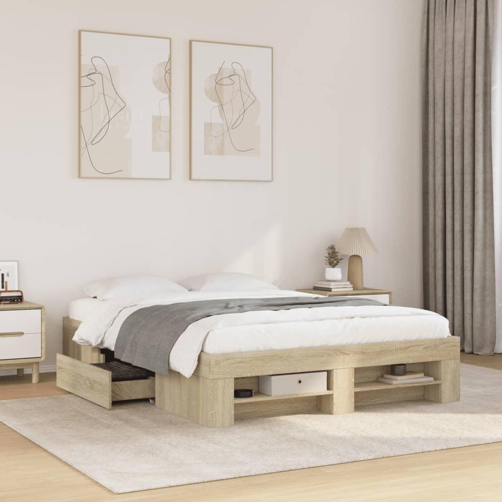 Bed Frame without Mattress Sonoma Oak 135x190 cm Engineered Wood