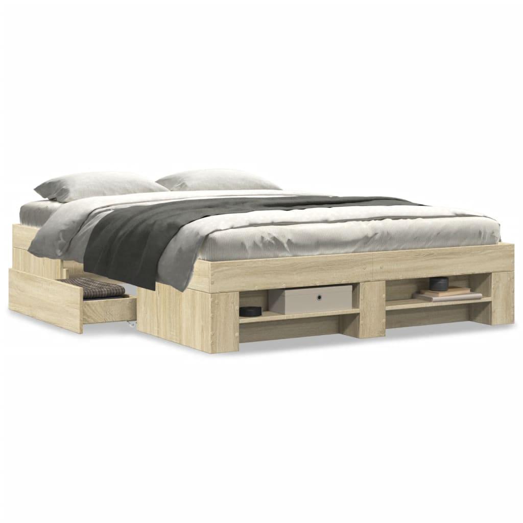 Bed Frame without Mattress Sonoma Oak 135x190 cm Engineered Wood