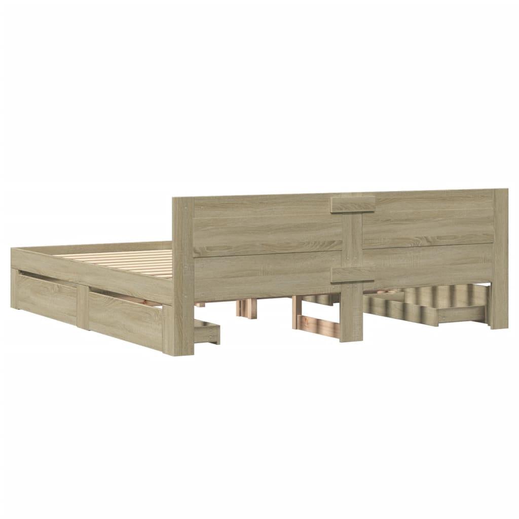 Bed Frame with Headboard without Mattress Sonoma Oak 183x203 cm King