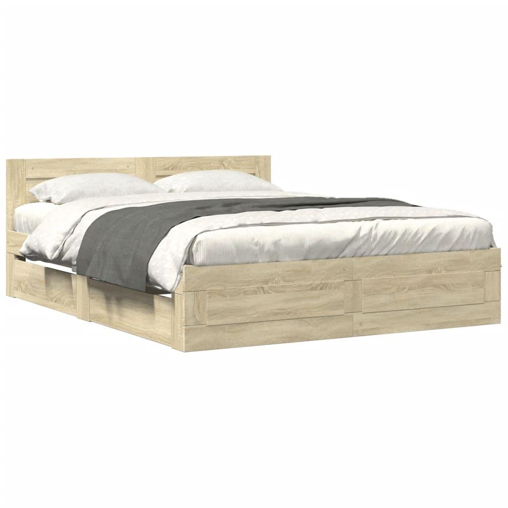 Bed Frame with Headboard without Mattress Sonoma Oak 150x200 cm