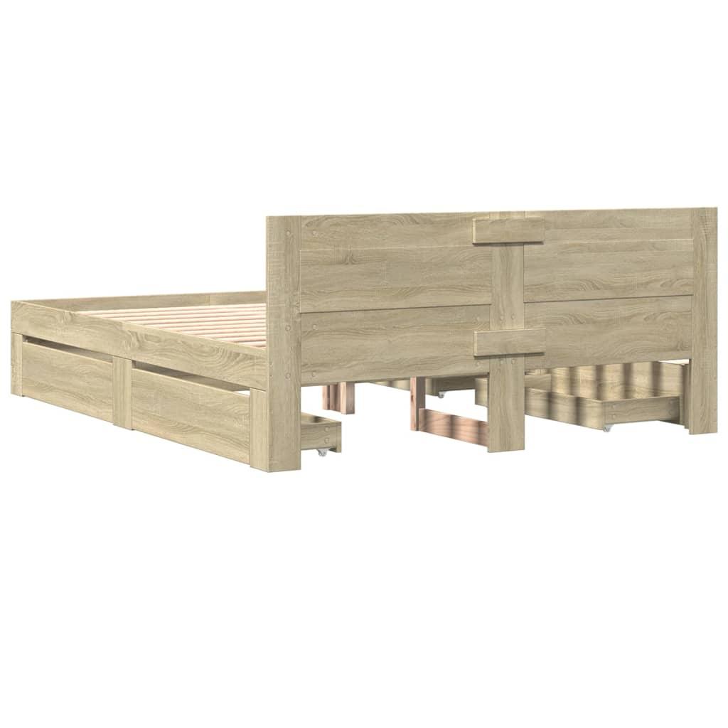 Bed Frame with Headboard without Mattress Sonoma Oak 150x200 cm