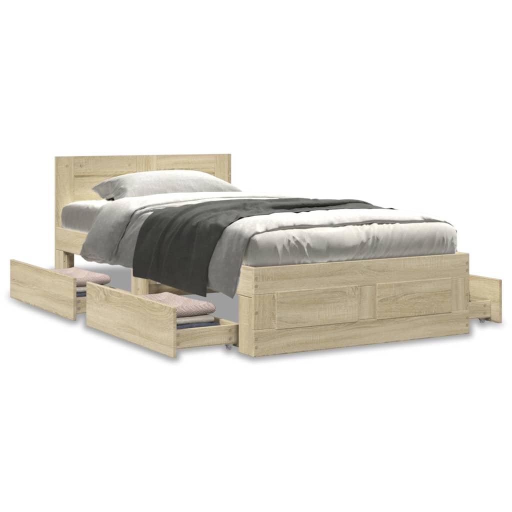 Bed Frame with Headboard without Mattress Sonoma Oak 90x190 cm