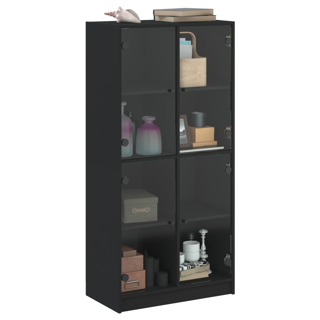 Highboard with Doors Black 68x37x142 cm Engineered Wood