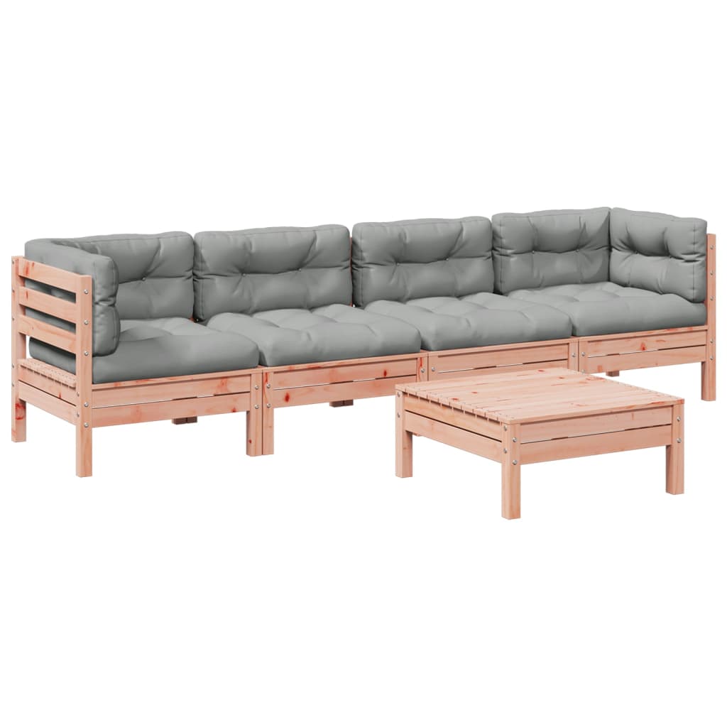 5 Piece Garden Sofa Set with Cushions Solid Wood Douglas Fir