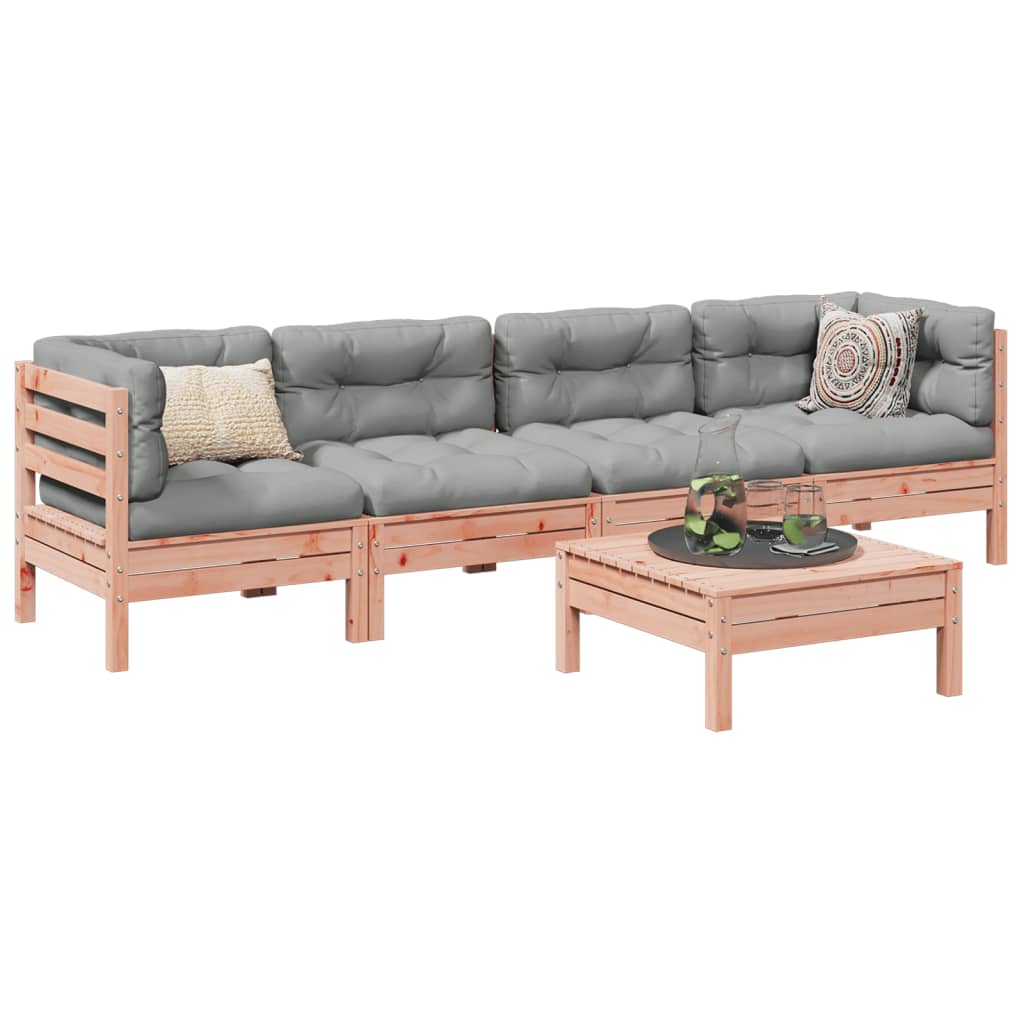 5 Piece Garden Sofa Set with Cushions Solid Wood Douglas Fir