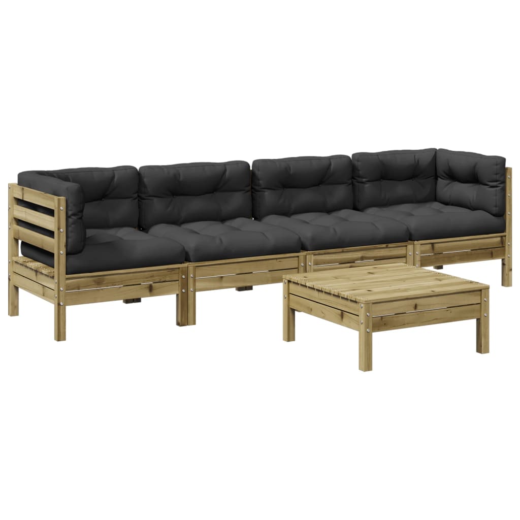 5 Piece Garden Sofa Set with Cushions Impregnated Wood Pine