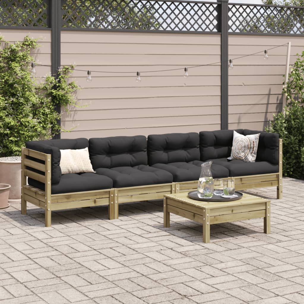 5 Piece Garden Sofa Set with Cushions Impregnated Wood Pine