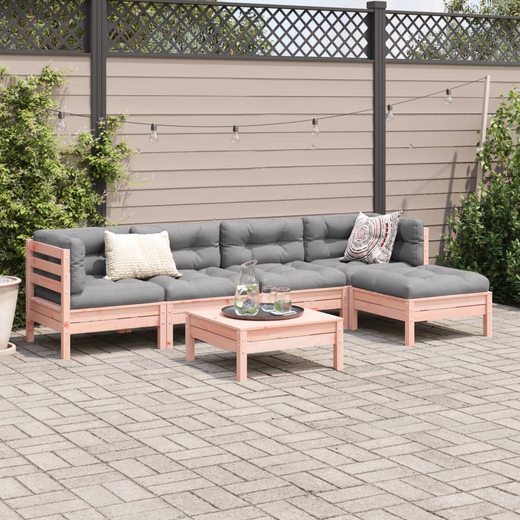 6 Piece Garden Sofa Set with Cushions Solid Wood Douglas Fir